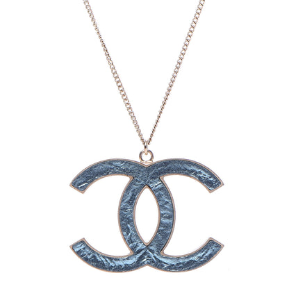 Chanel Metal Textured CC Pendant Necklace Blue 1 of 5