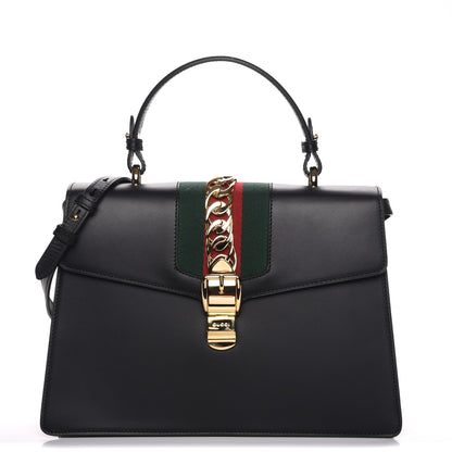 Gucci Calfskin Medium Sylvie Top Handle Bag Black 1 of 8