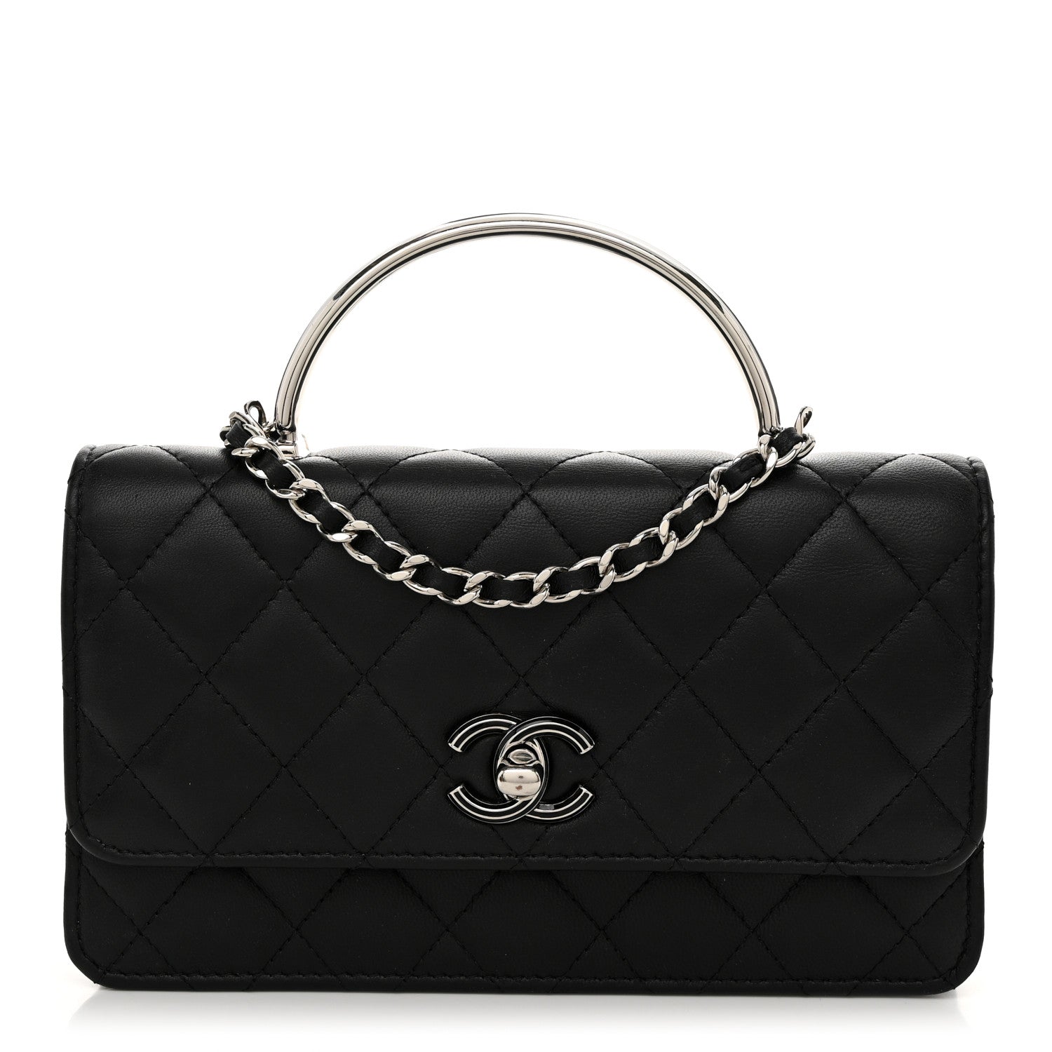 Chanel Lambskin Quilted Metal Top Handle Crossbody Flap Black 1 of 12