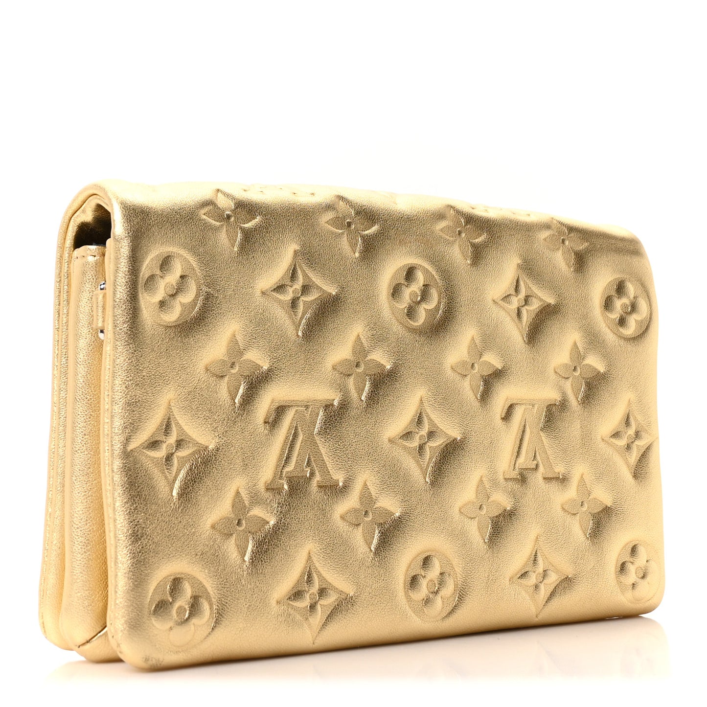 Metallic Lambskin Embossed Monogram Pochette Coussin Gold