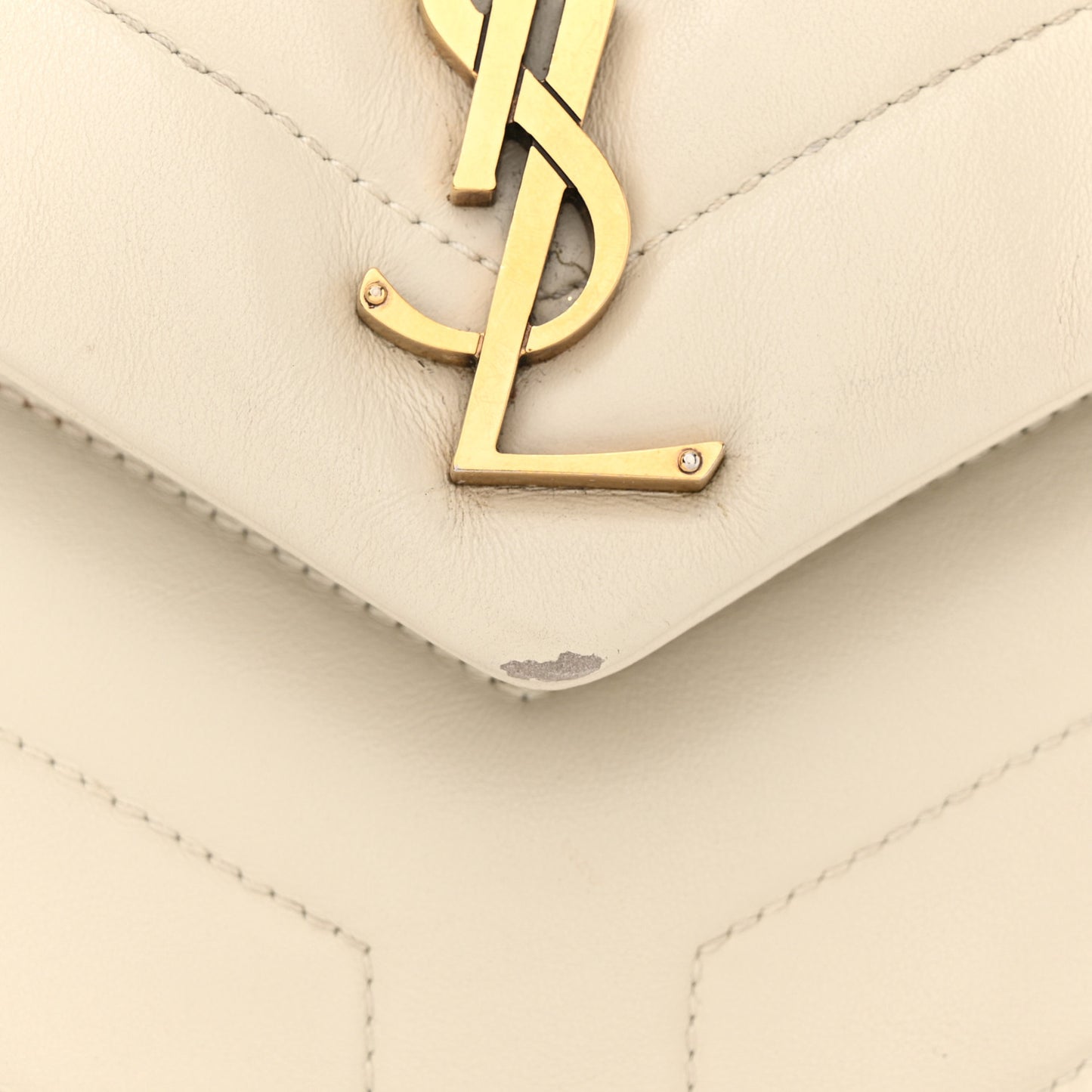 Calfskin Y Quilted Monogram Small Loulou Chain Satchel Blanc Vintage