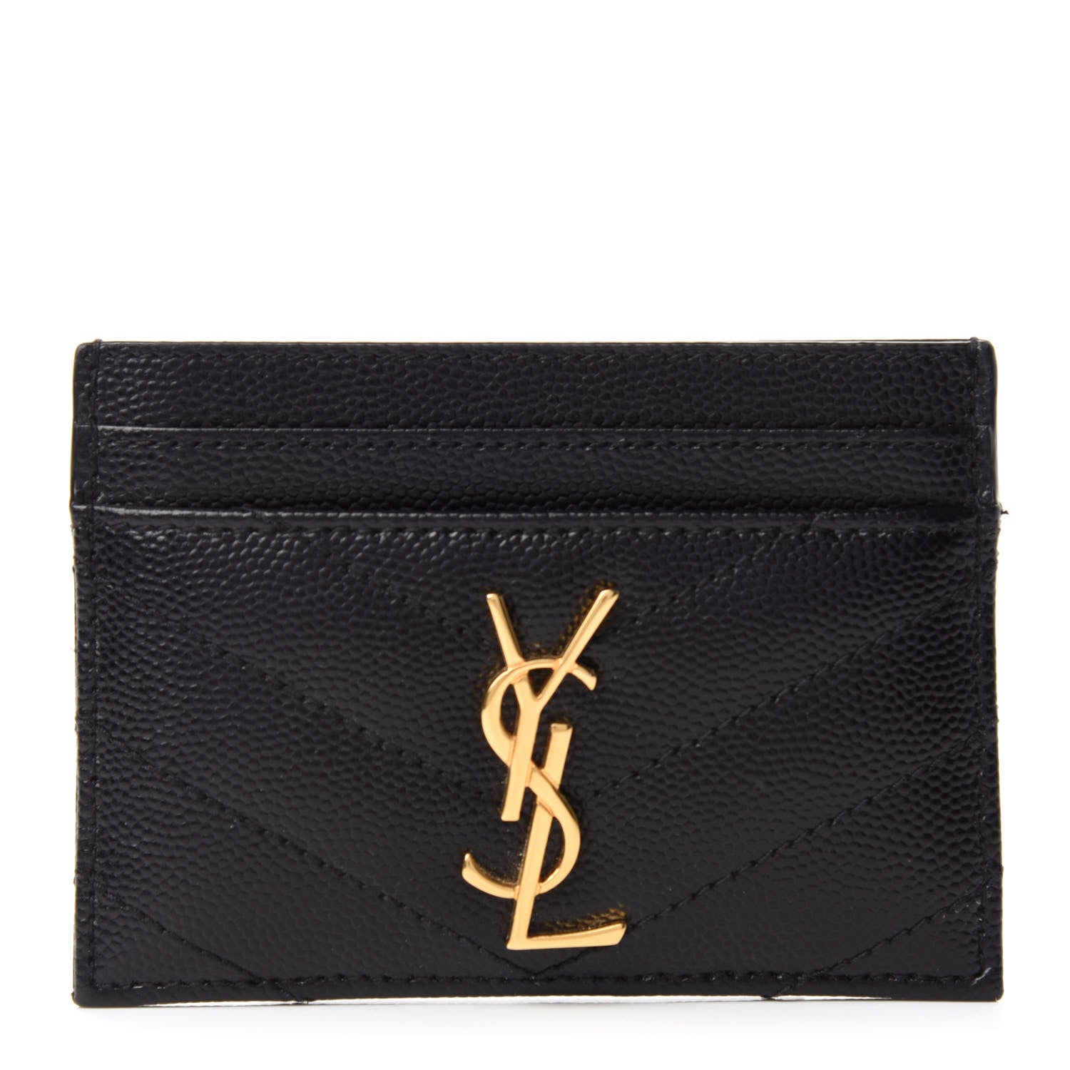 Saint Laurent Grain De Poudre Matelasse Chevron Monogram Credit Card Case Black 1 of 10