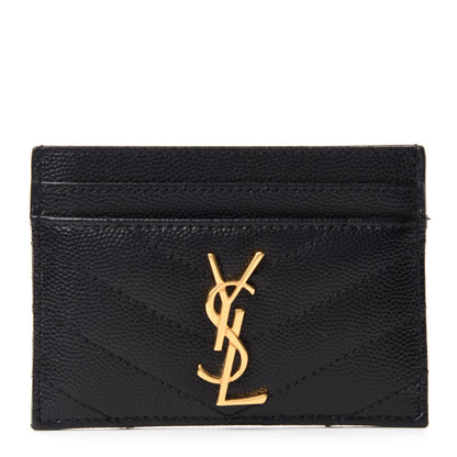 Saint Laurent Grain De Poudre Matelasse Chevron Monogram Credit Card Case Black 1 of 10
