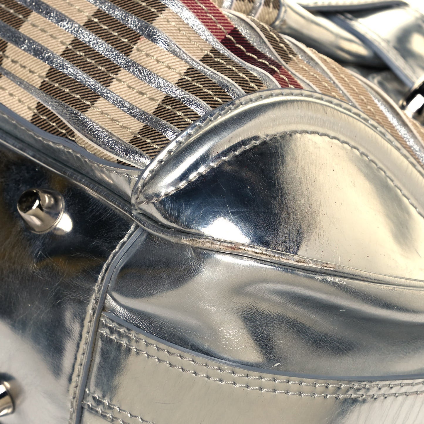 Metallic Patent House Check Sliced Beaton Silver