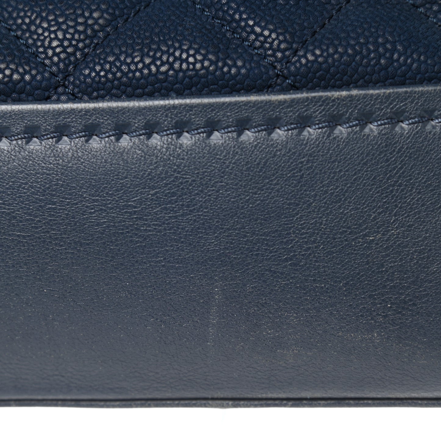 Iridescent Caviar Quilted Globe Trotter Shopping Tote Navy Blue