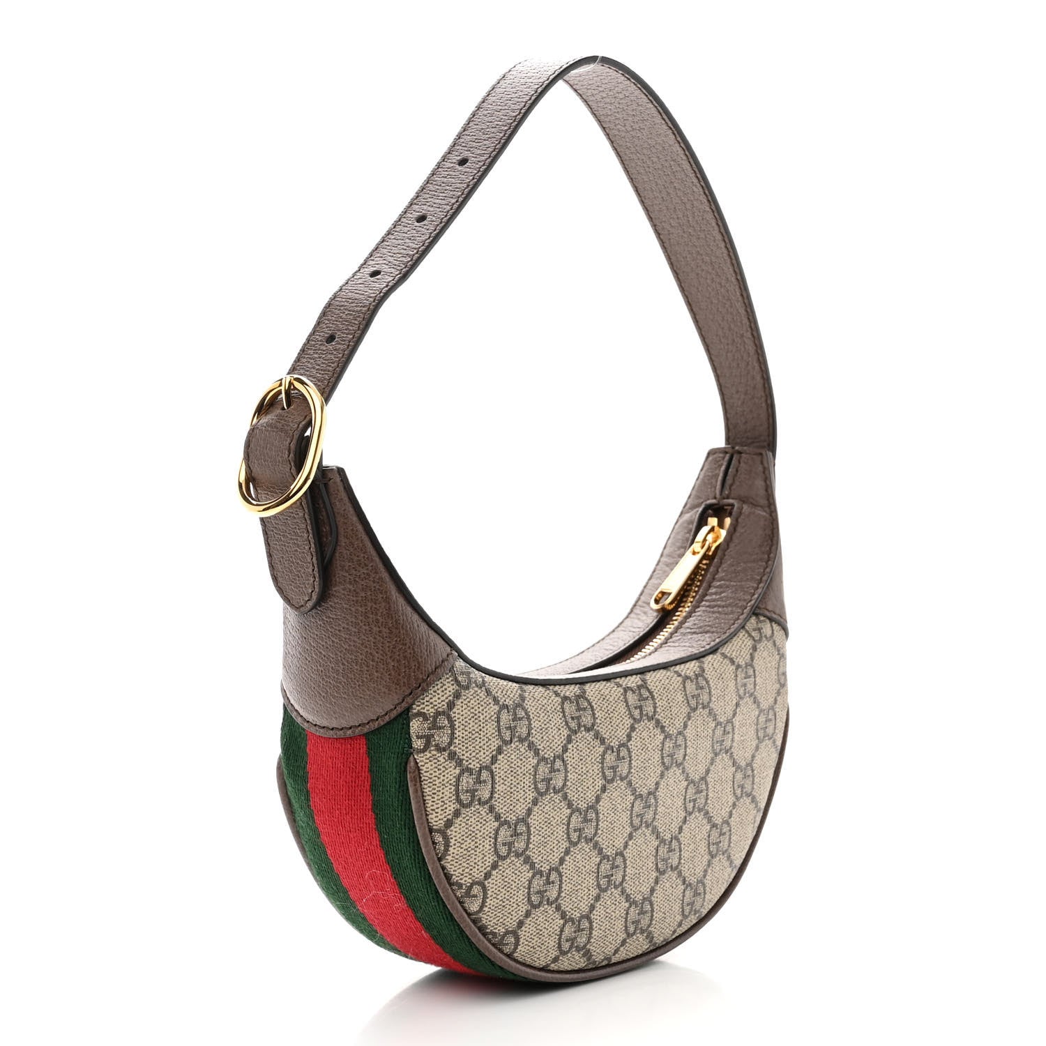 Gucci GG Supreme Monogram Textured Calfskin Web Mini Ophidia Half Moon Hobo Beige Ebony New Acero 3 of 10