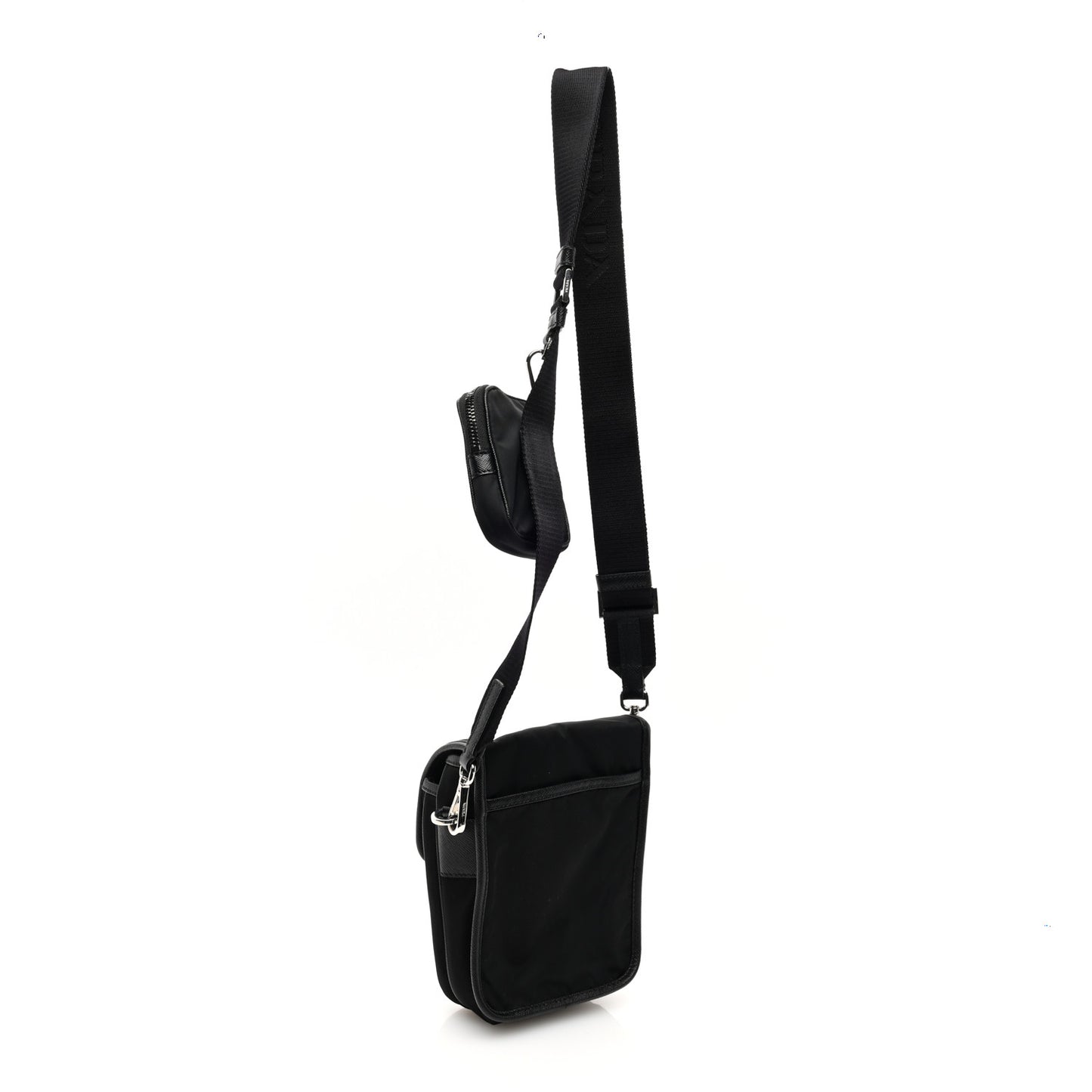 Re-Nylon Saffiano Mini Pocket Single Snap Buckle Messenger Bag Black