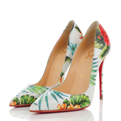 Christian Louboutin Crackled Calfskin Hawaii Print So Kate 120 Pumps 34 White Multi 3 of 7
