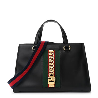 Gucci Calfskin Large Sylvie Top Handle Tote Black 1 of 12