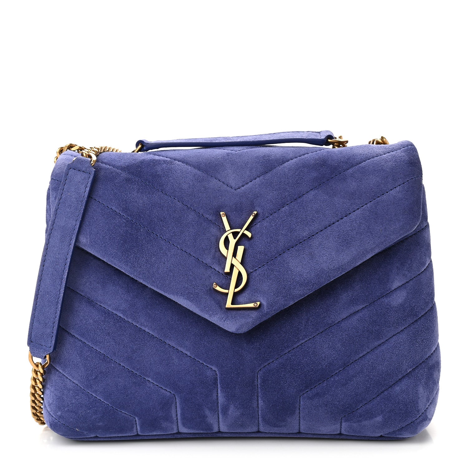 Saint Laurent Velvet Y Quilted Monogram Small Loulou Chain Satchel Blue Sapphire 1 of 9