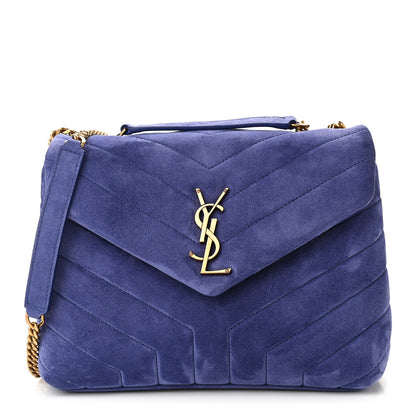 Saint Laurent Velvet Y Quilted Monogram Small Loulou Chain Satchel Blue Sapphire 1 of 9