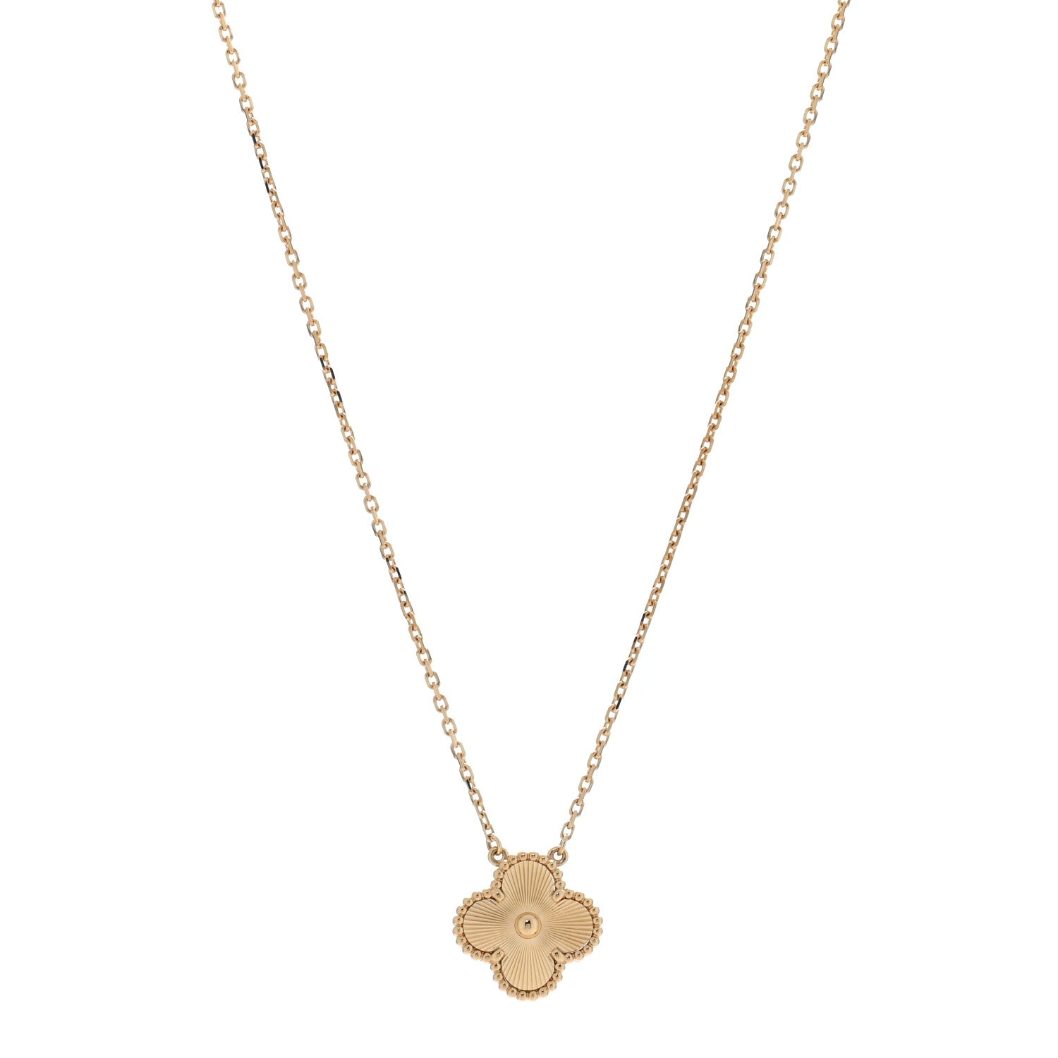 Van Cleef & Arpels 18K Yellow Gold Guilloché Vintage Alhambra Pendant Necklace 1 of 5