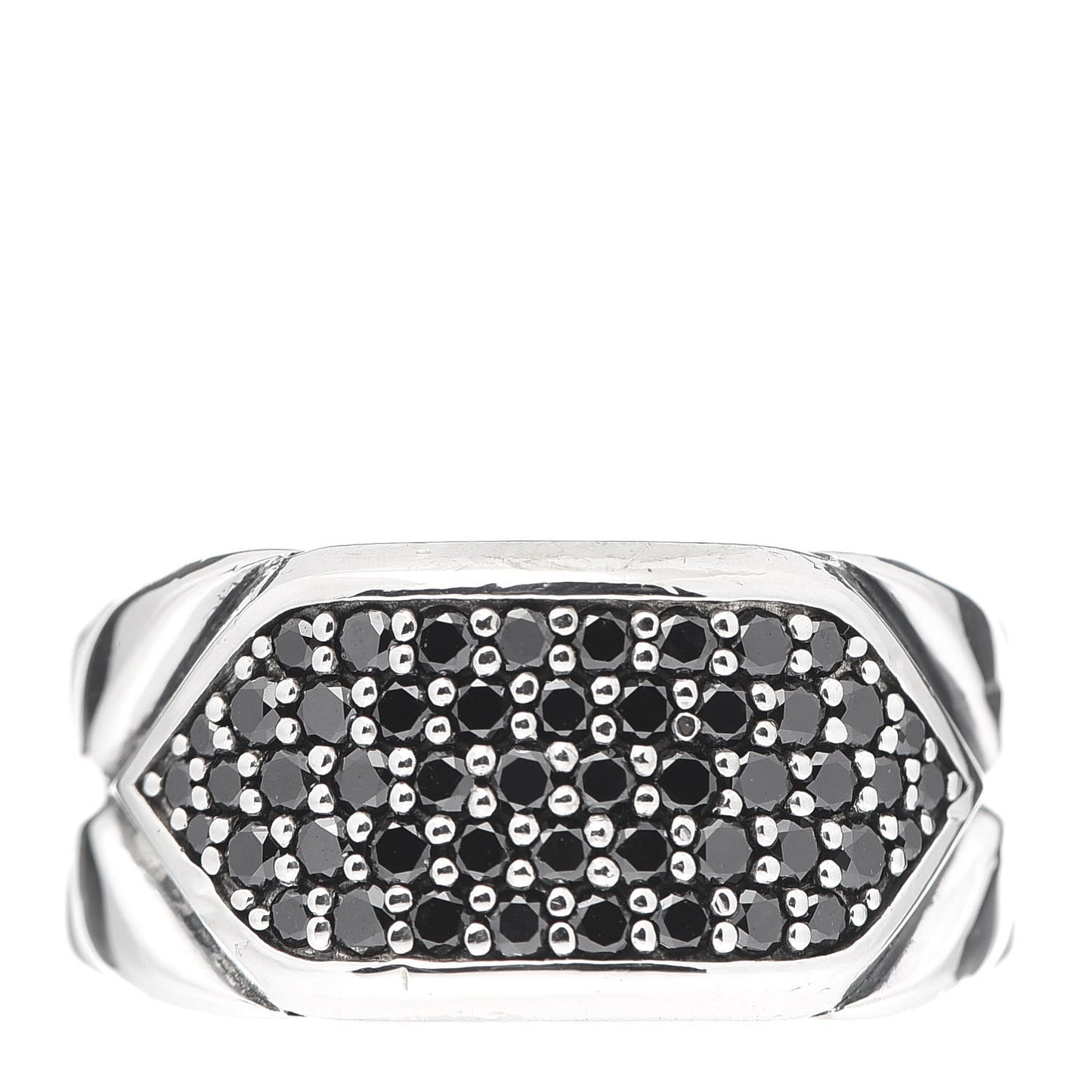 Sterling Silver Black Diamond Chevron Signet Ring 54 7