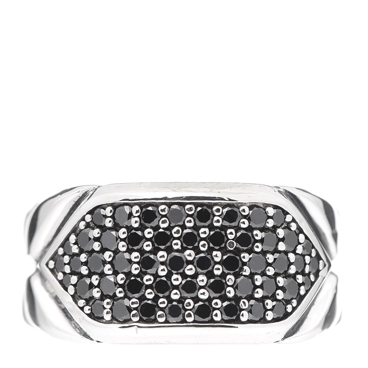 David Yurman Sterling Silver Black Diamond Chevron Signet Ring 54 7 1 of 6