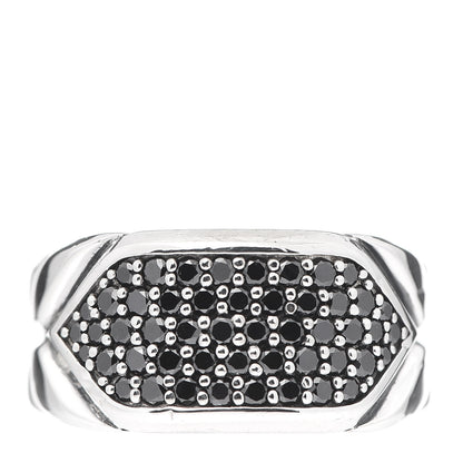 David Yurman Sterling Silver Black Diamond Chevron Signet Ring 54 7 1 of 6