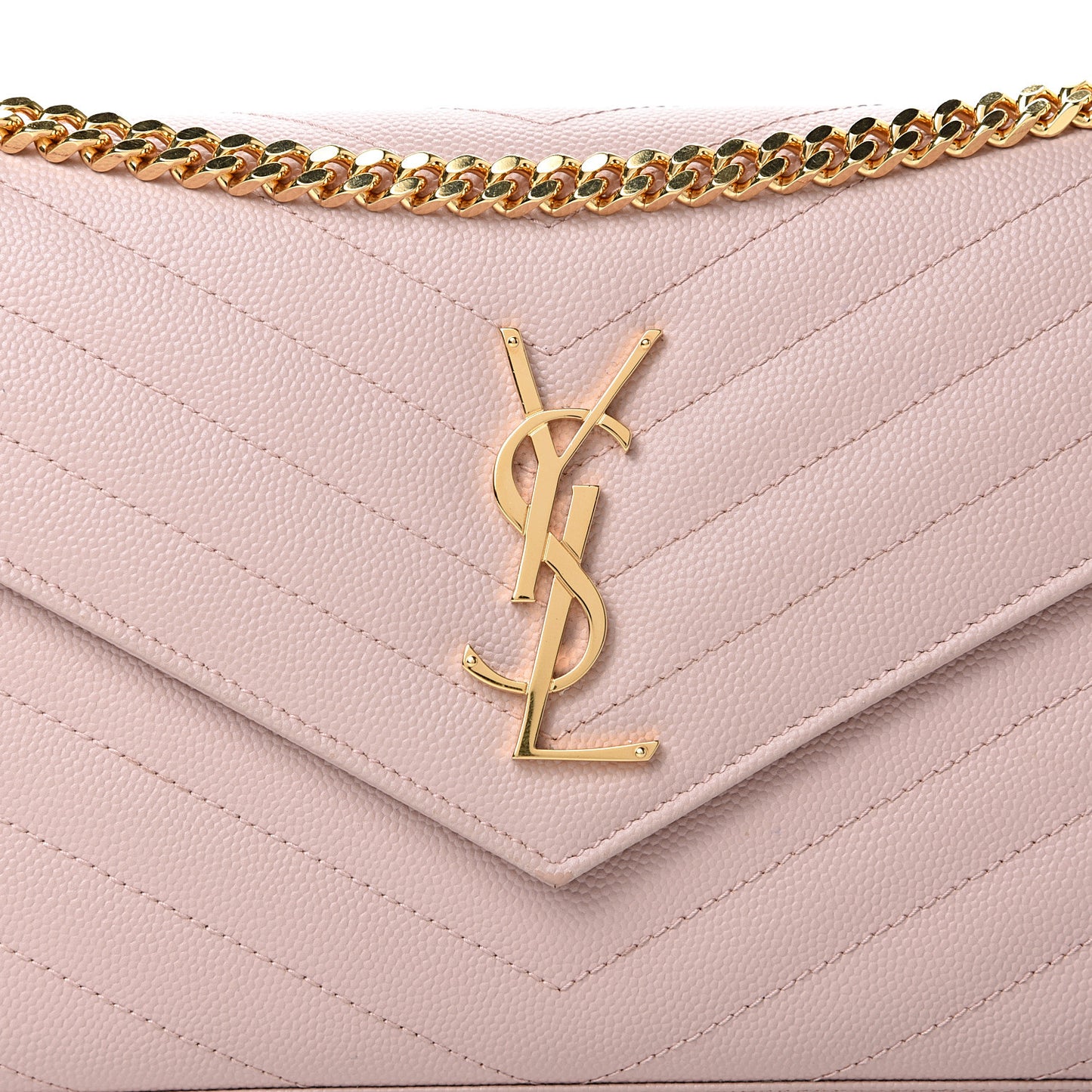 Grain De Poudre Matelasse Chevron Monogram Chain Wallet Pale Blush