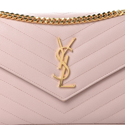 Saint Laurent Grain De Poudre Matelasse Chevron Monogram Chain Wallet Pale Blush 7 of 13