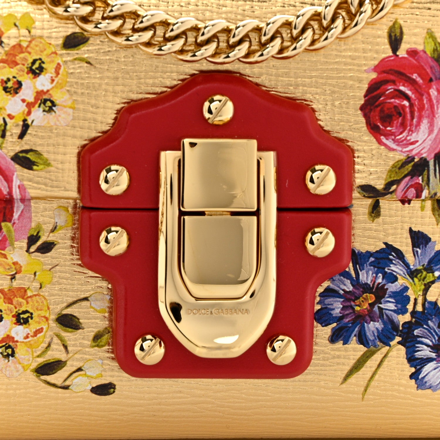 Dolce & Gabbana Metallic Calfskin Crystal Embellished Lucia Shoulder Bag Gold Multicolor 7 of 10