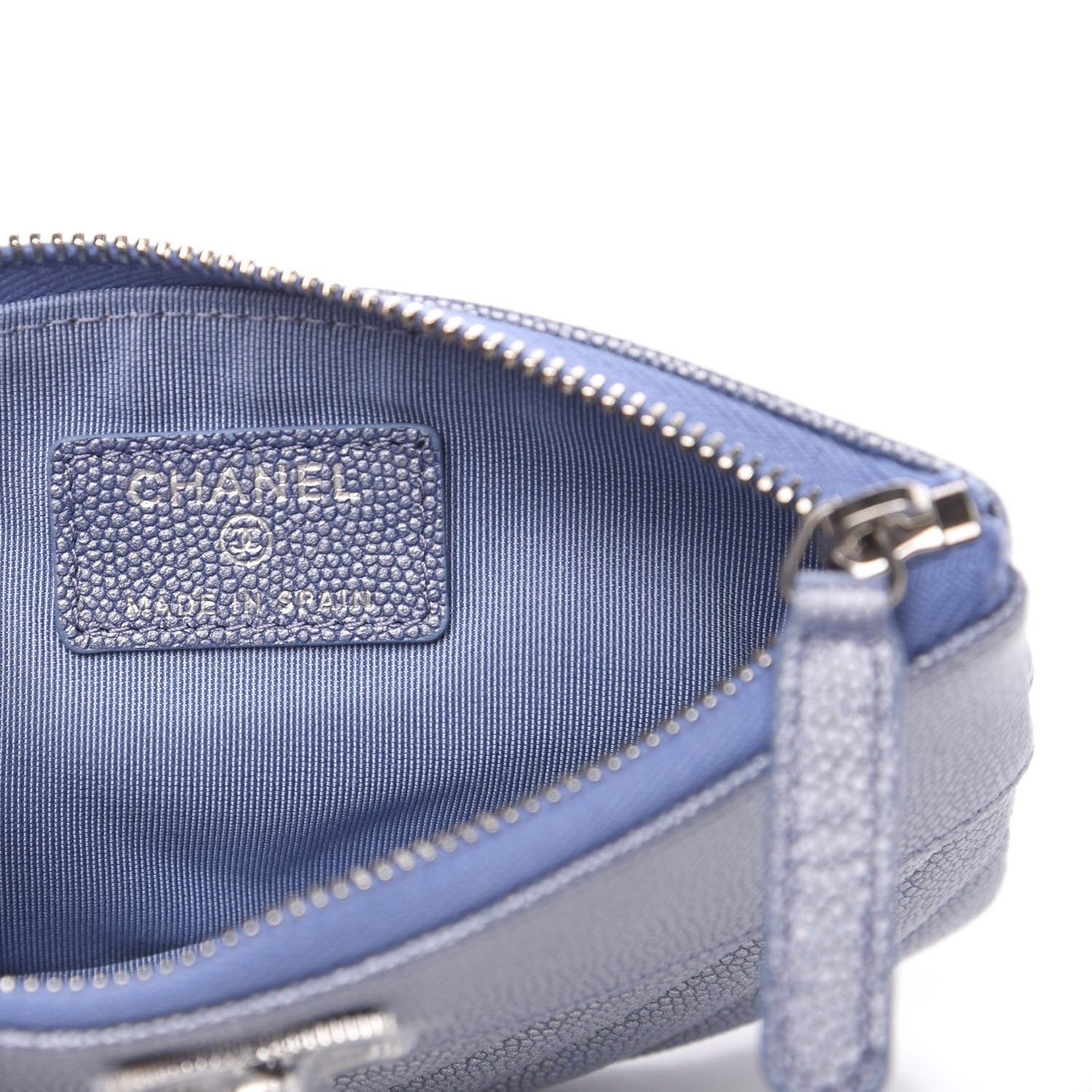 Chanel Metallic Caviar Chevron Quilted Small Vintage Mademoiselle Cosmetic Case Blue 5 of 7