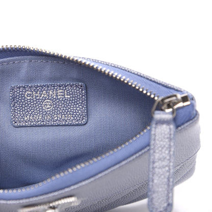Chanel Metallic Caviar Chevron Quilted Small Vintage Mademoiselle Cosmetic Case Blue 5 of 7