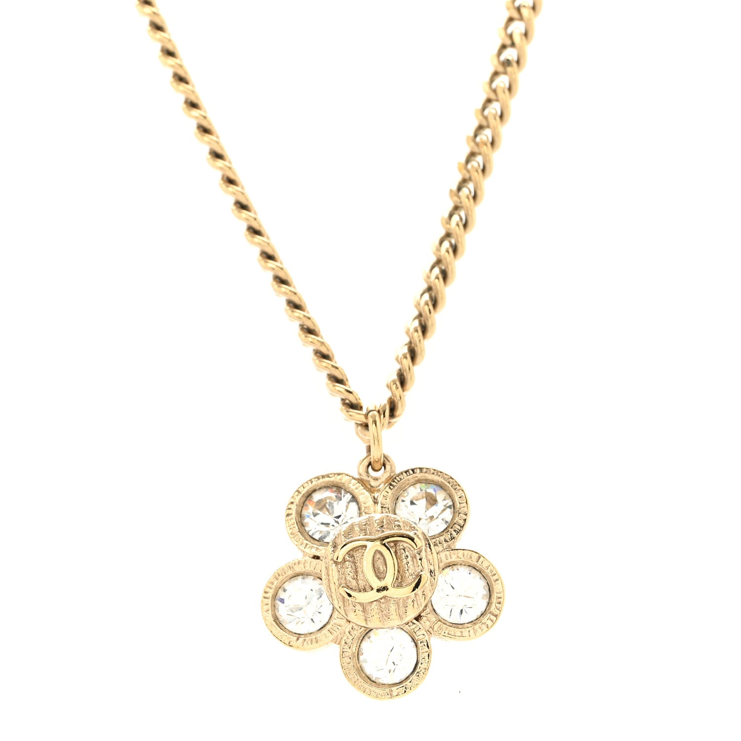 Chanel Crystal CC Flower Pendant Necklace Gold 4 of 6