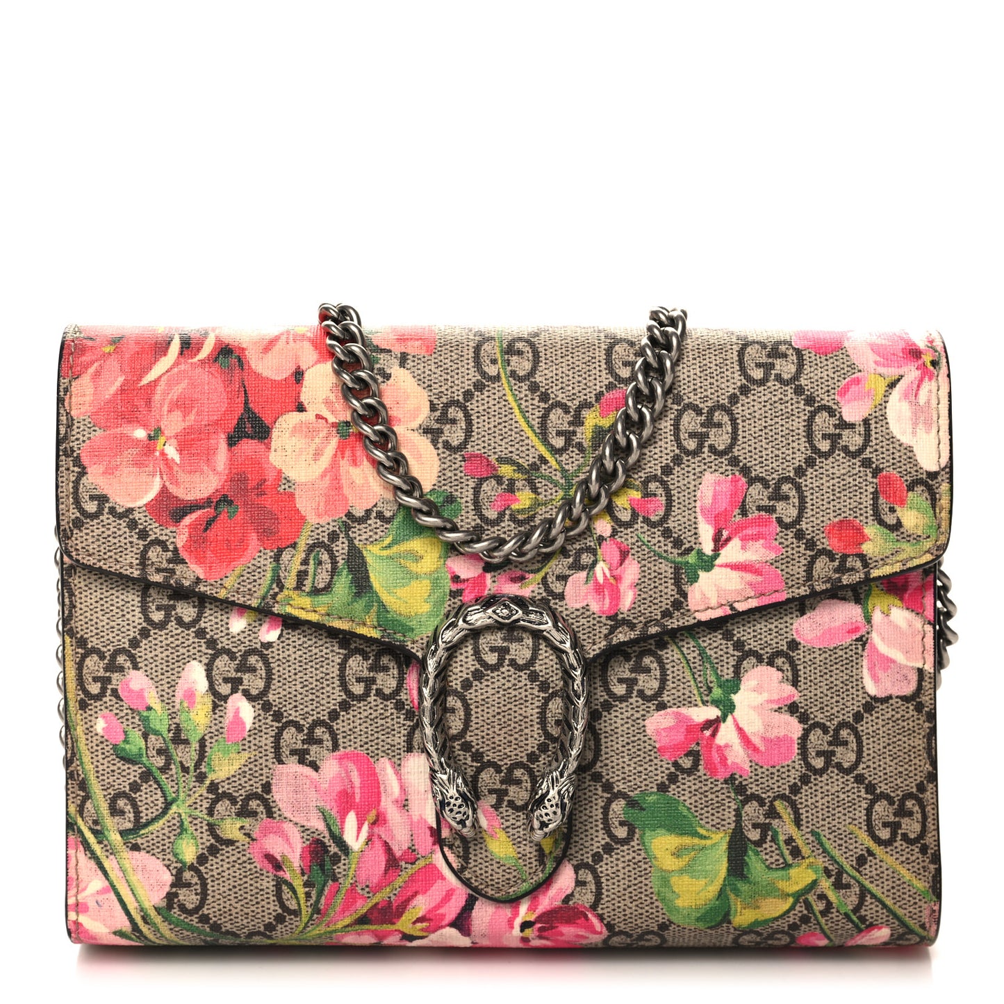 GG Supreme Monogram Blooms Mini Dionysus Chain Wallet Beige Multicolor Dry Rose