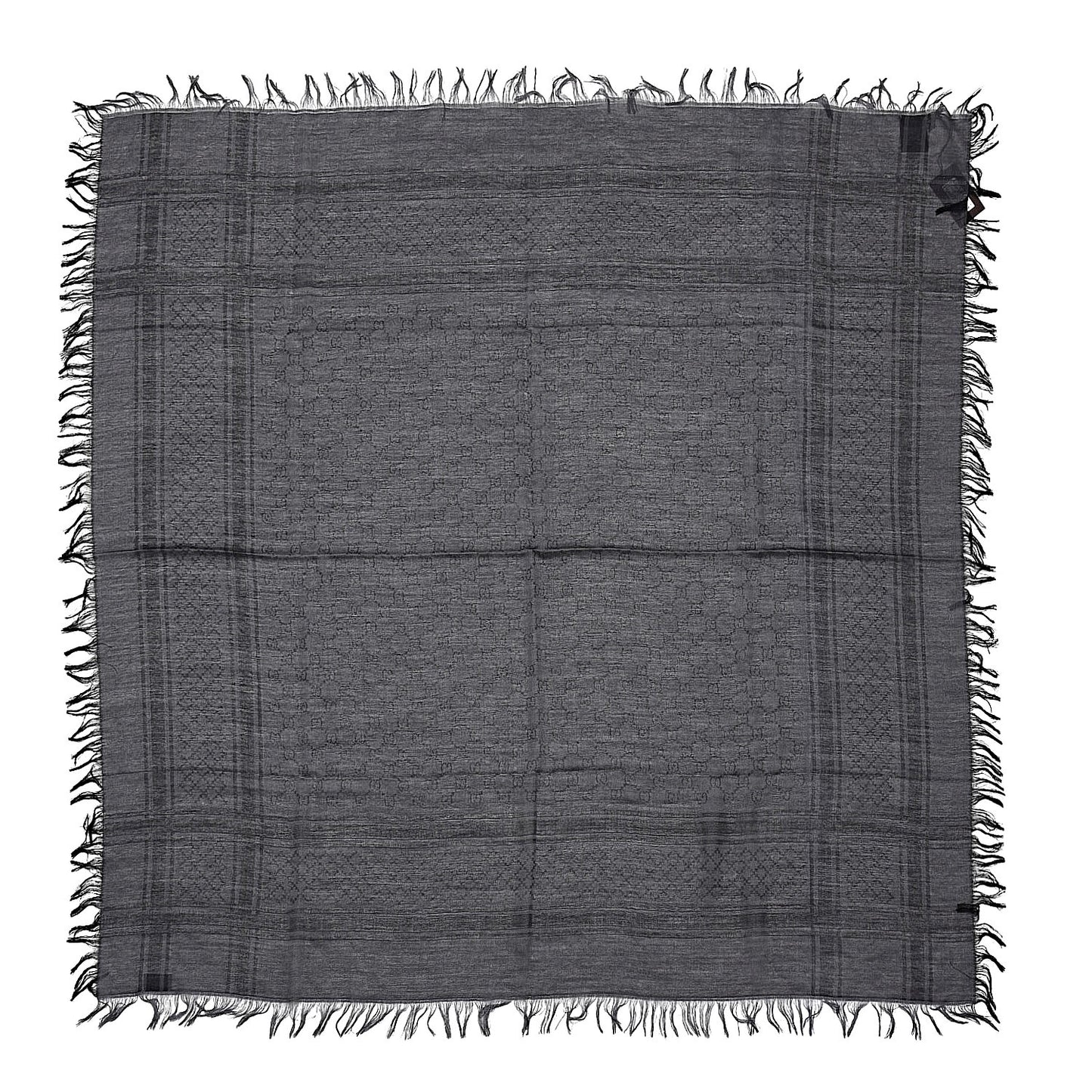Wool Silk GG Monogram Diamante Plaid Surviee Shawl Graphite Black