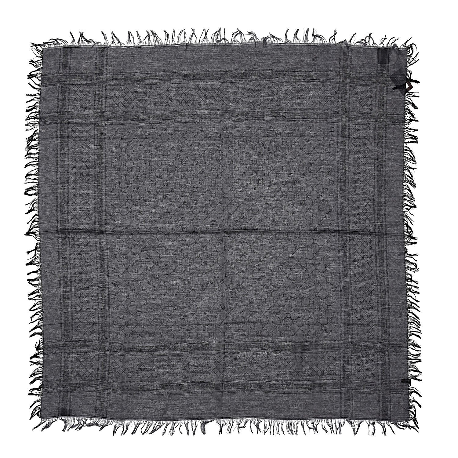 Gucci Wool Silk GG Monogram Diamante Plaid Surviee Shawl Graphite Black 1 of 4