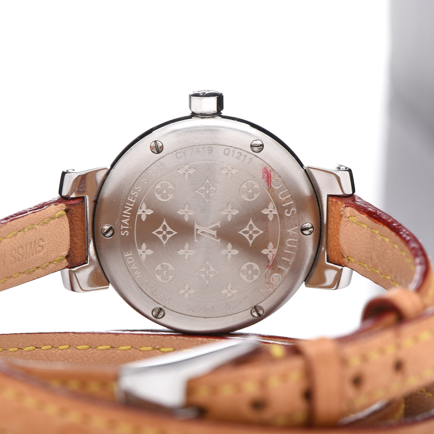 Louis Vuitton Stainless Steel Vachetta 28mm Tambour Triple Wrap Quartz Watch Brown 5 of 10