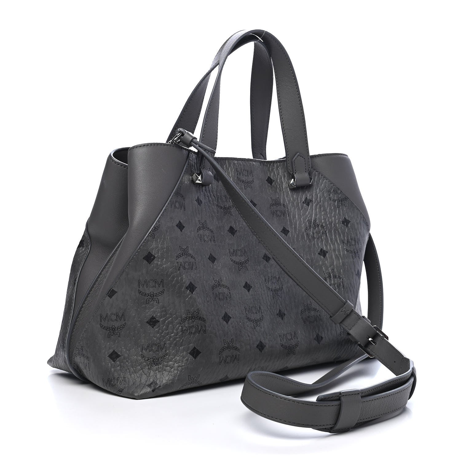 MCM Calfskin Ottomar Monogram Large Essential Tote Phantom Grey 2 of 9