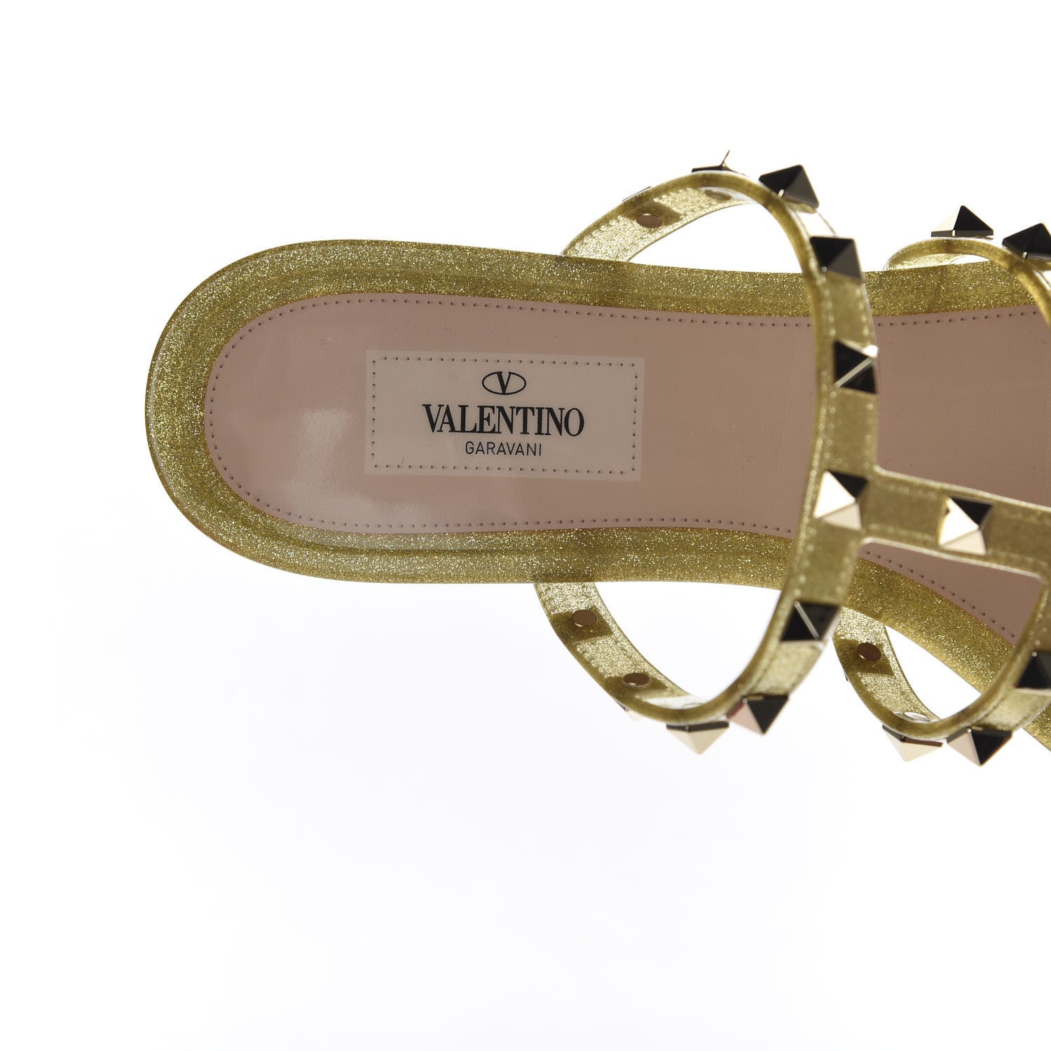 Valentino Garavani PVC Jelly Glitter Rockstud Caged Flat Thong Sandals 40 Oro 7 of 9