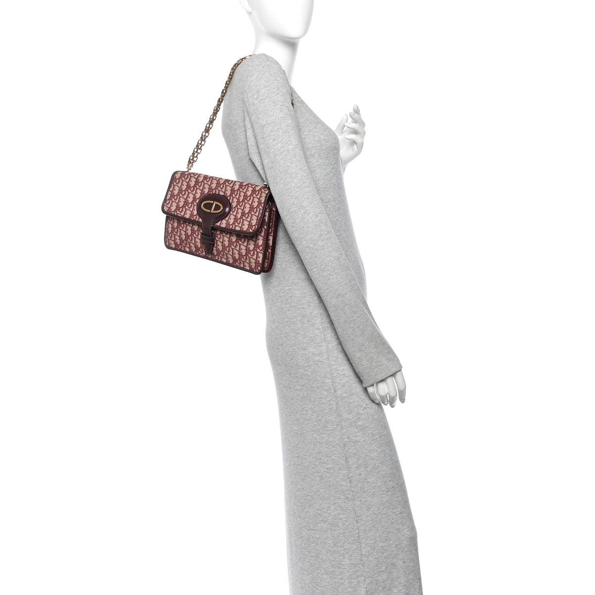 Oblique CD Chain Flap Bag  Burgundy