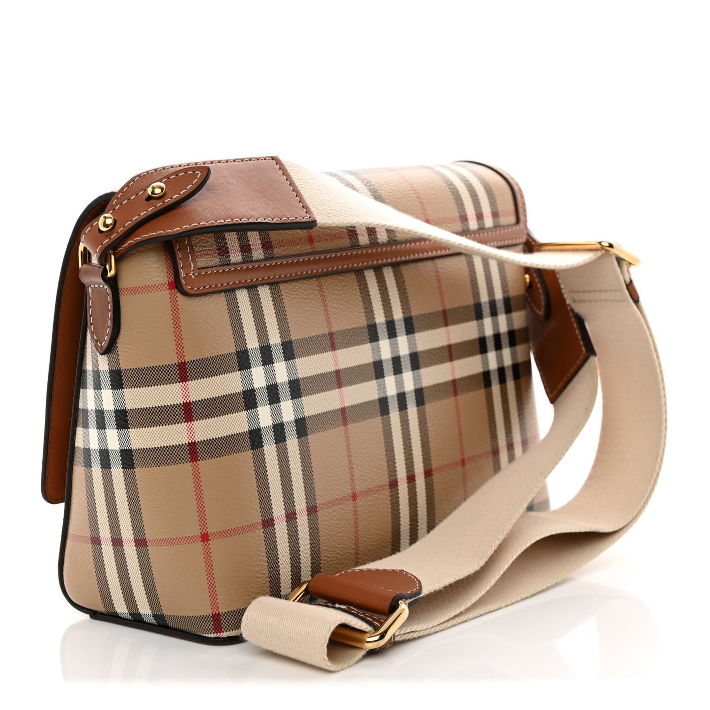 Coated Canvas Calfskin Vintage Check Medium Note Crossbody Bag Briar Brown