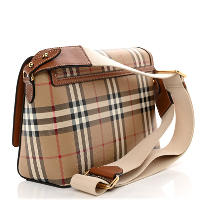 Burberry Coated Canvas Calfskin Vintage Check Medium Note Crossbody Bag Briar Brown 3 of 11