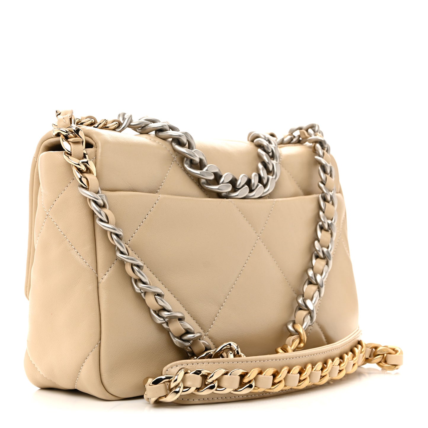Lambskin Quilted Medium Chanel 19 Flap Beige