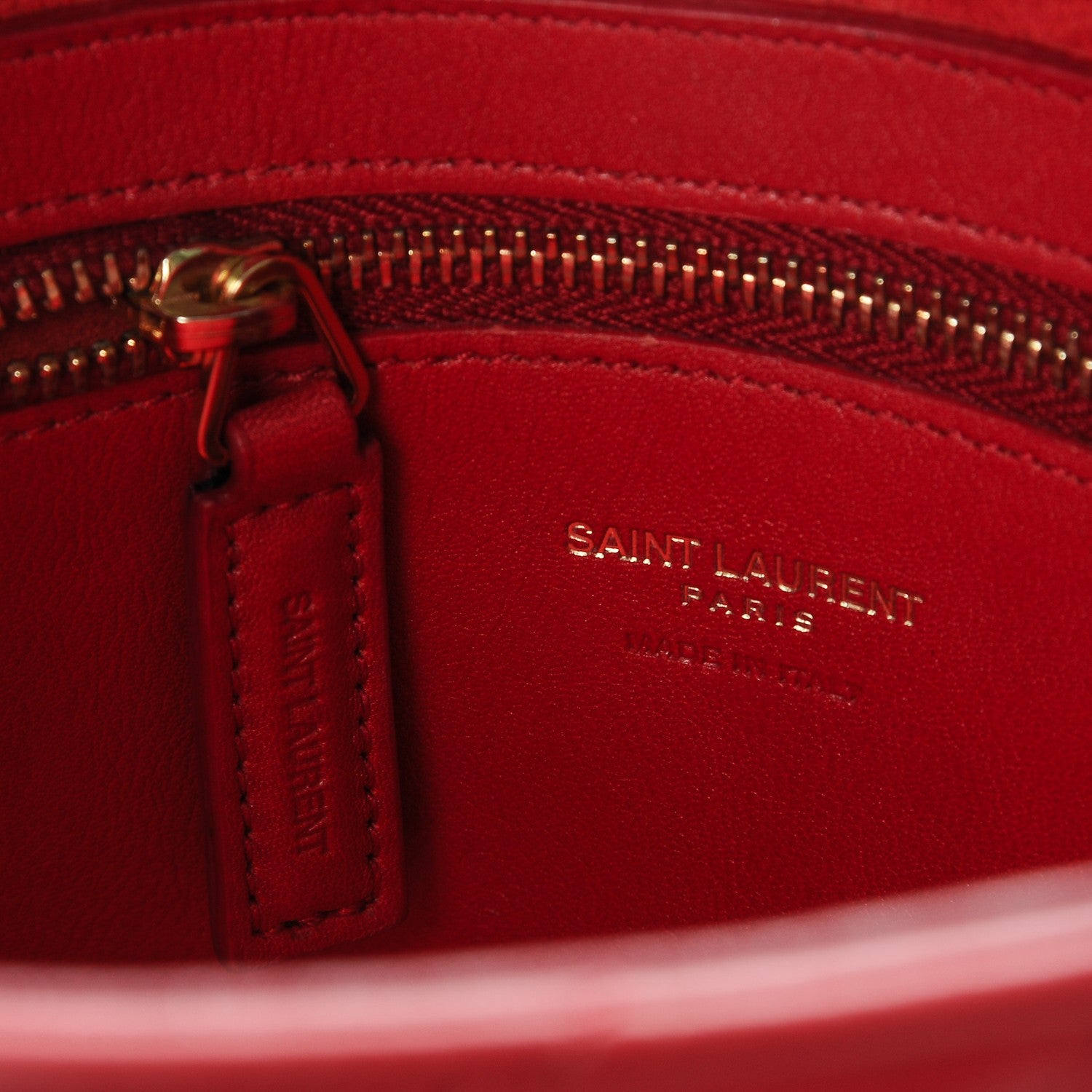 Saint Laurent Calfskin Matelasse Chevron Small Monogram Cabas Lipstick Red 6 of 15