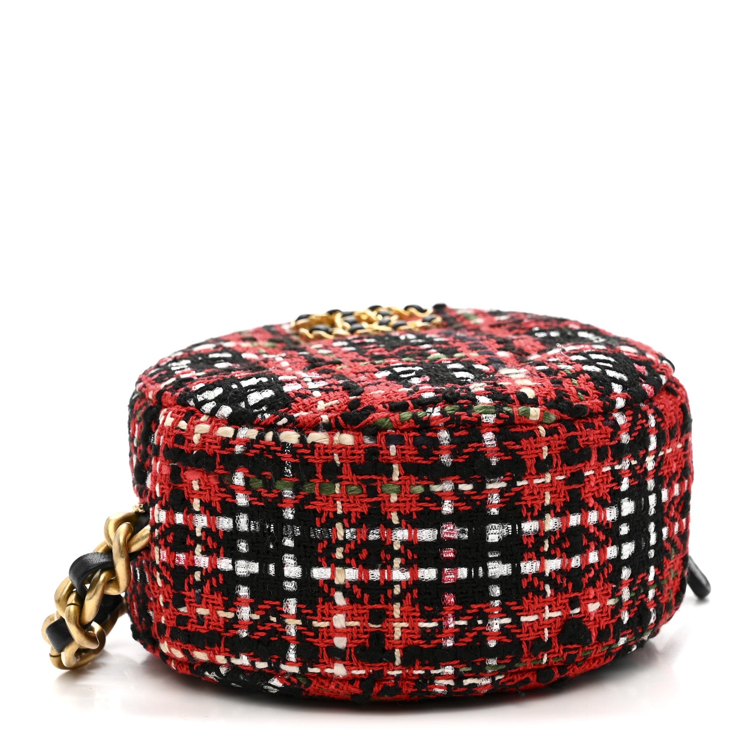 Chanel Tweed Quilted Chanel 19 Round Clutch With Chain  Red Black White Green 4 of 11