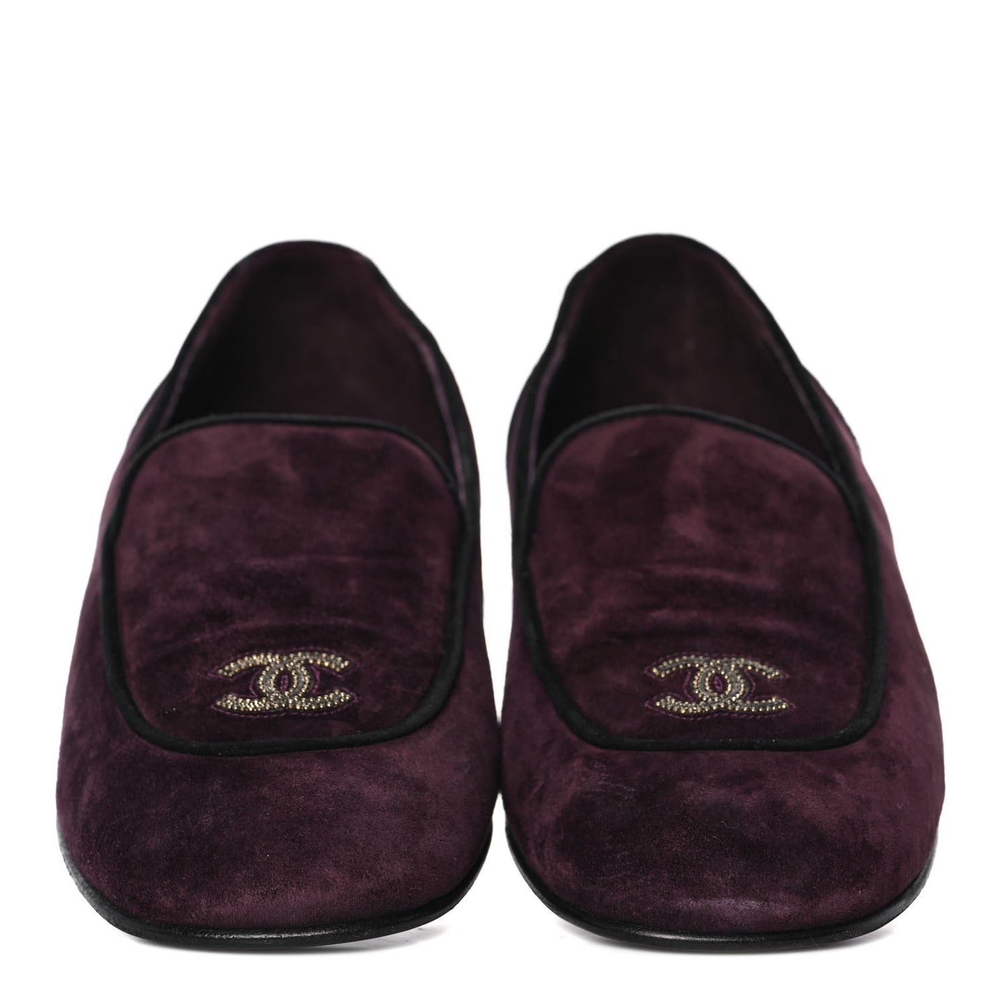 Suede Calfskin Womens Mocassin CC Flats 40.5 Burgundy