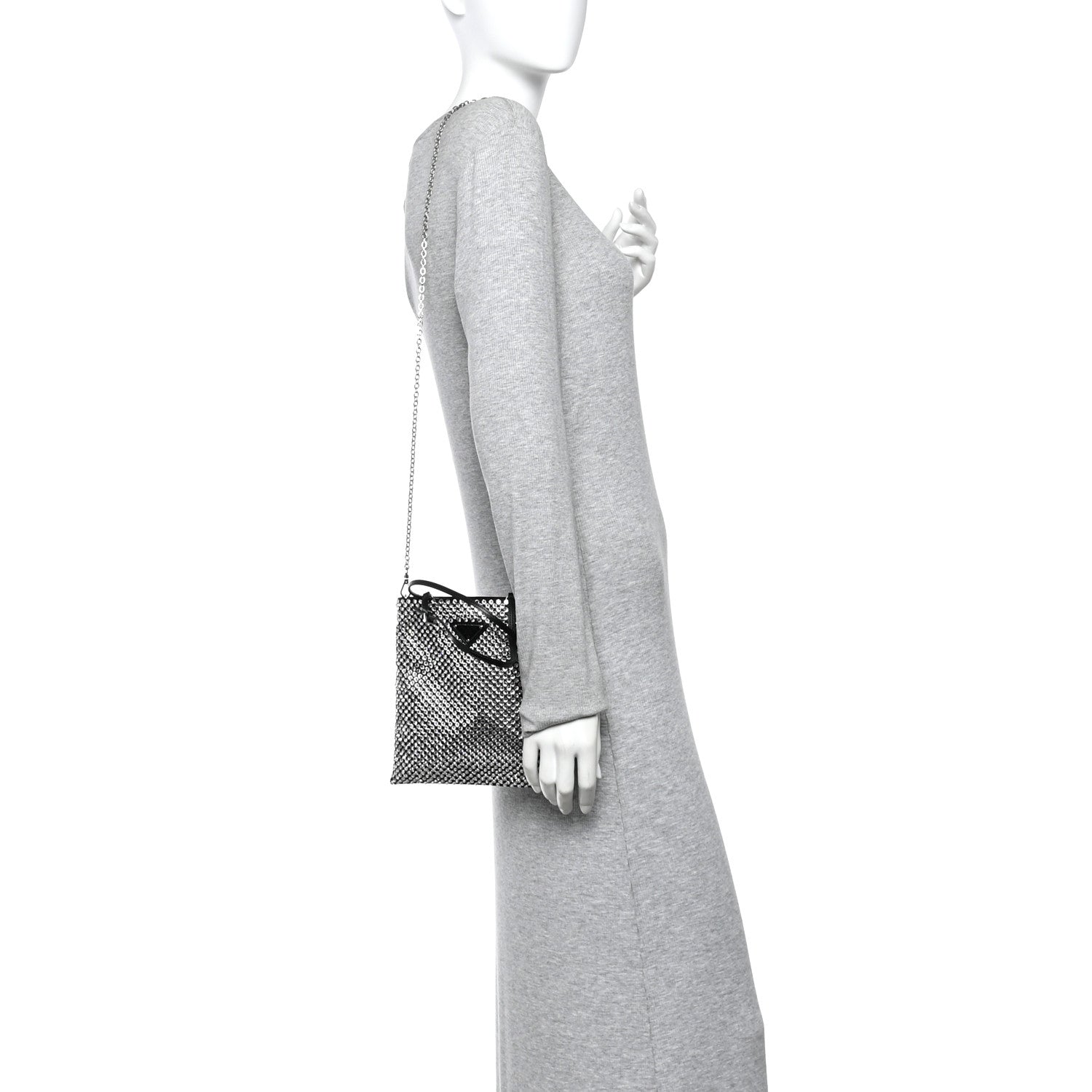 Prada Satin Crystal Metal Triangle Logo Chain Crossbody Handbag Cristal 2 of 10