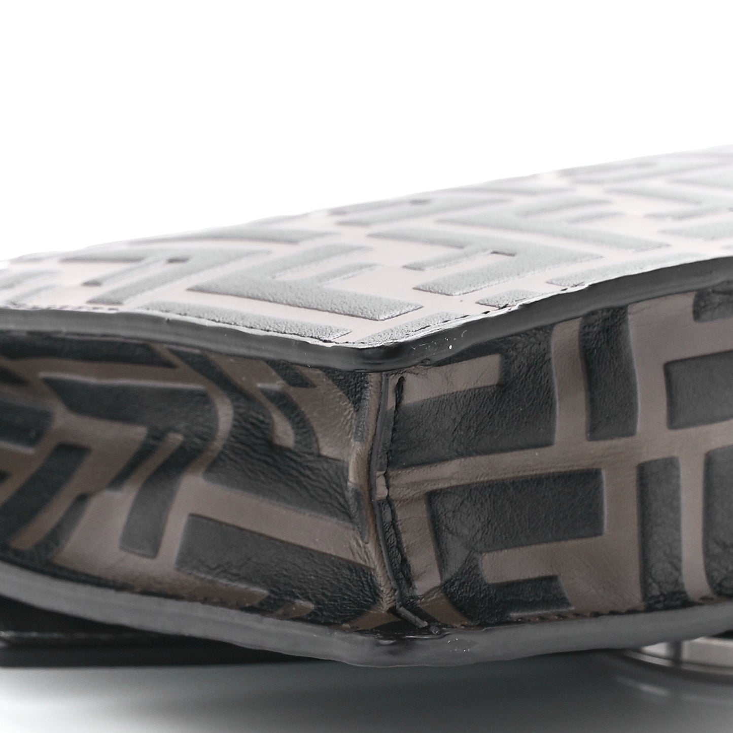 Vitello Soft Catalan Mirror F is Fendi Bi-Color FF 1974 Embossed Medium Envelope Wallet On Chain Maya Black Argento