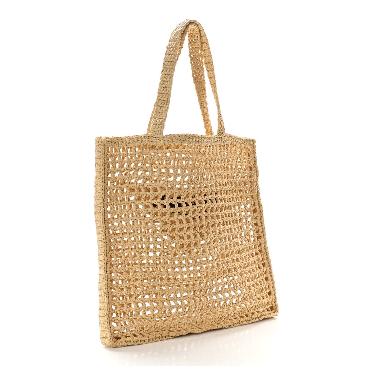 Yarn Raffia Effect Crochet Logo Embroidered Tote Bag Naturale