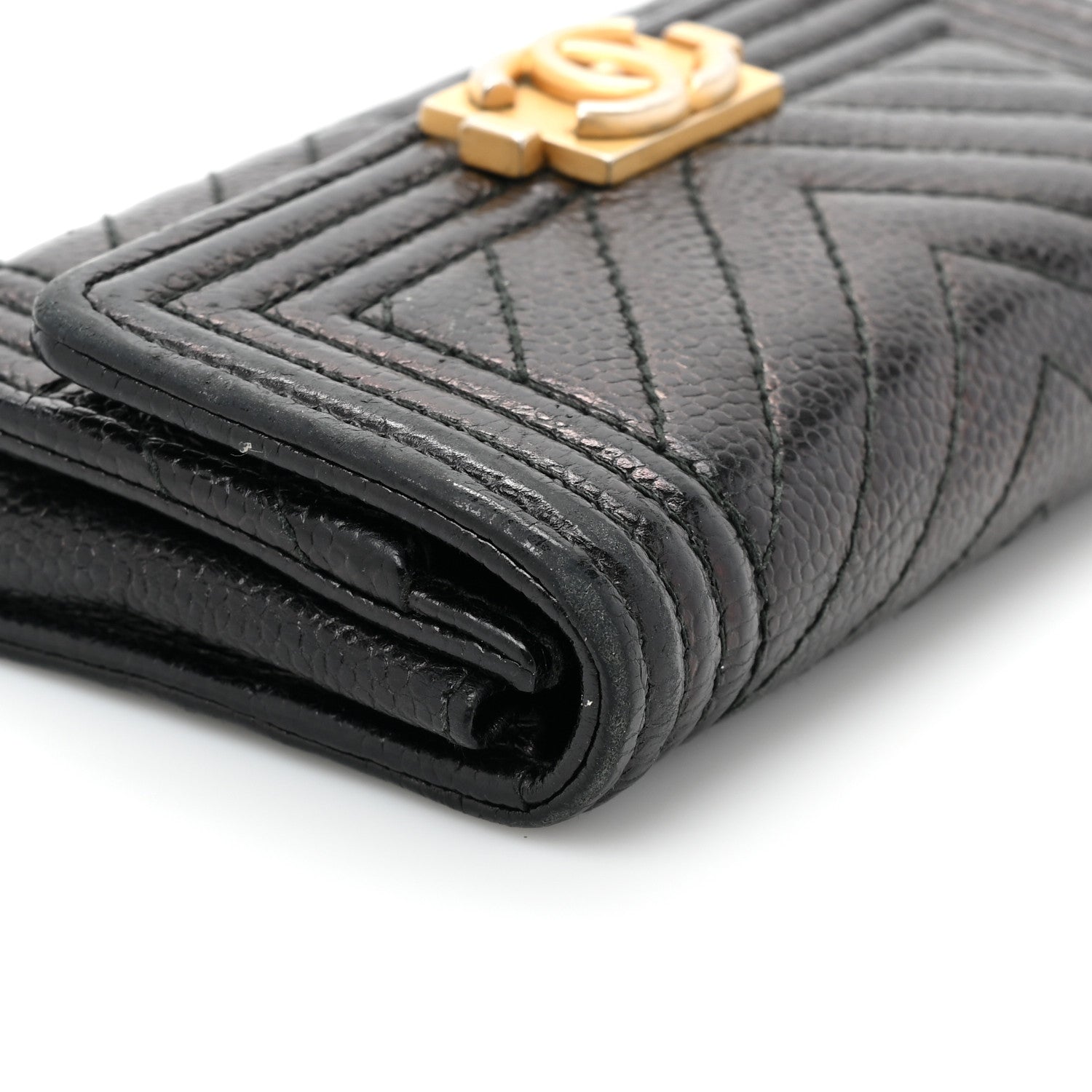 Chanel Caviar Chevron Quilted Boy Flap Card Holder Black 13 of 15