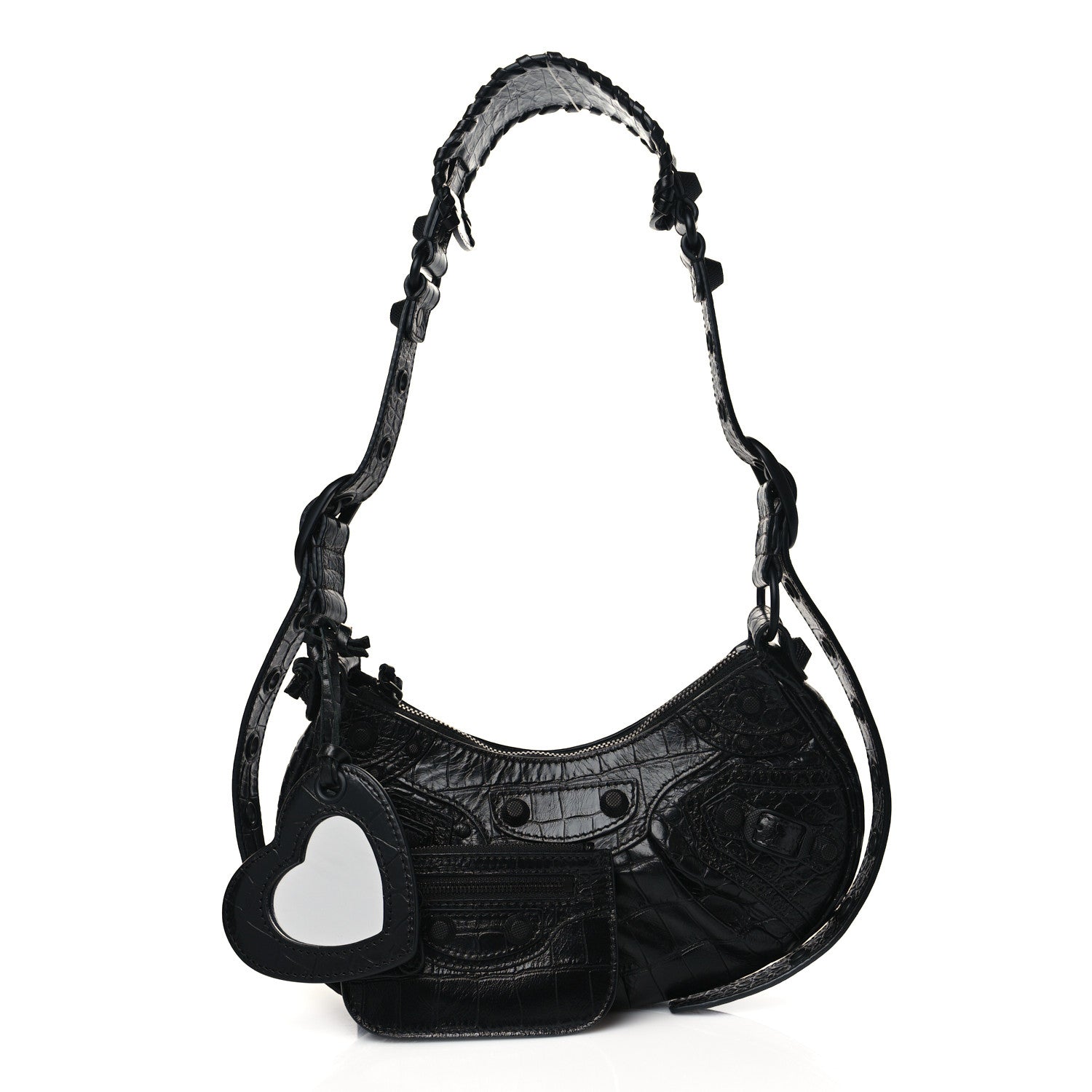Balenciaga Extra Supple Calfskin Crocodile Embossed Monochrome Le Cagole Shoulder Bag XS Black 1 of 10