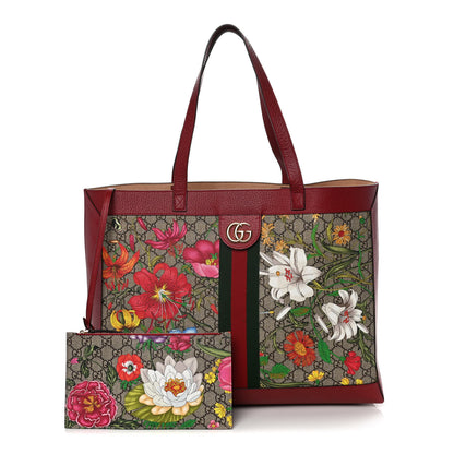 Gucci GG Supreme Monogram Flora Web Large Ophidia Tote Red 1 of 10