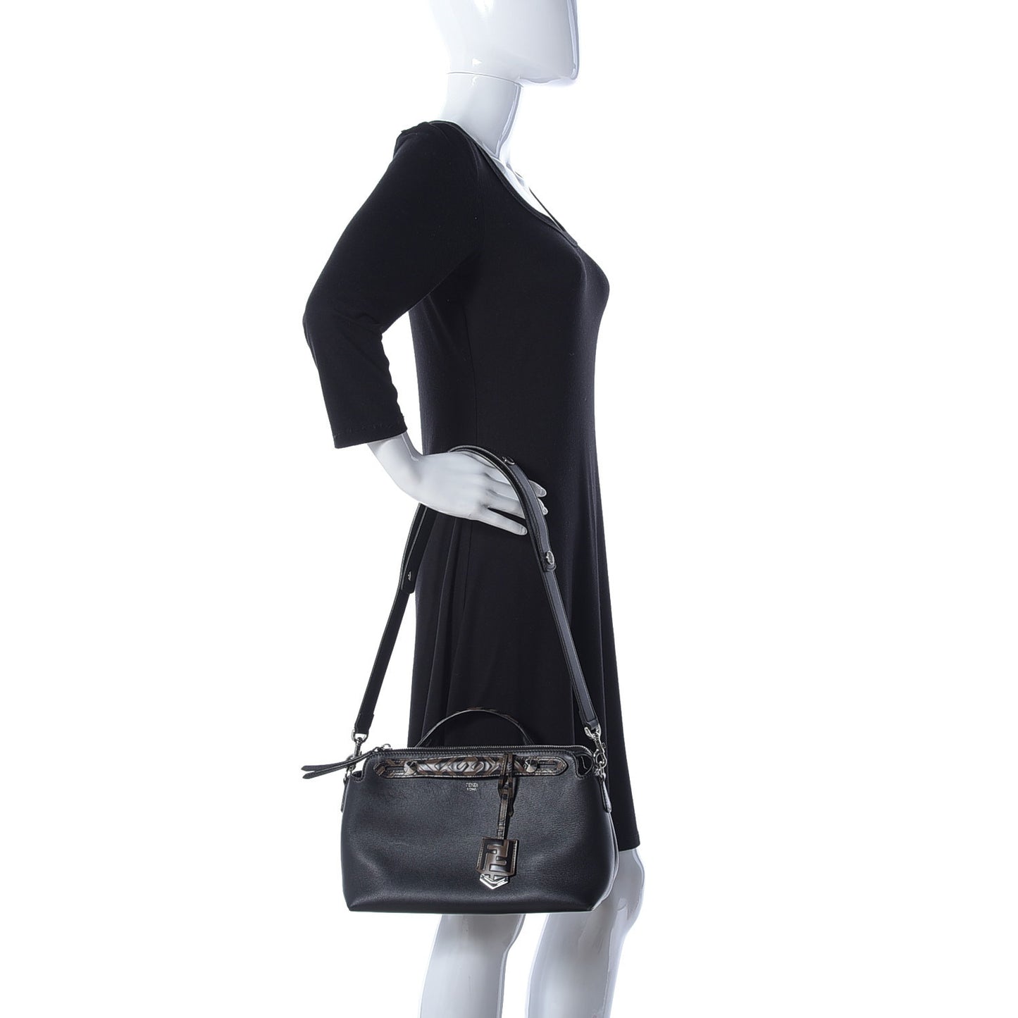 Vitello Dolce Bi-Color FF 1974 Embossed Medium By The Way Boston Bag Black Maya