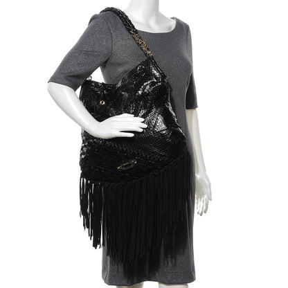 Jimmy Choo Python Suede Fringe Tatum Shopper Tote Black 2 of 6