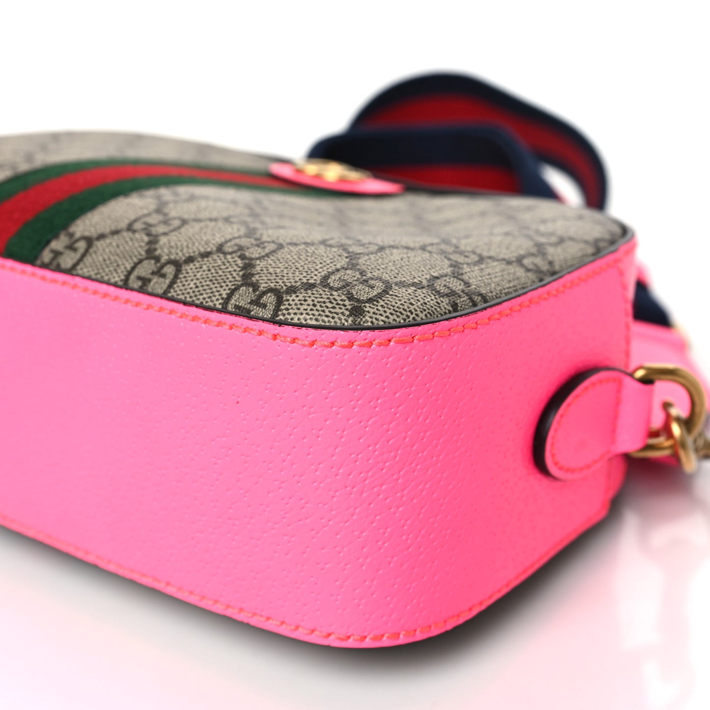 GG Supreme Monogram Textured Dollar Calfskin Web Ophidia Small Crossbody Bag Beige Ebony Fuchsia