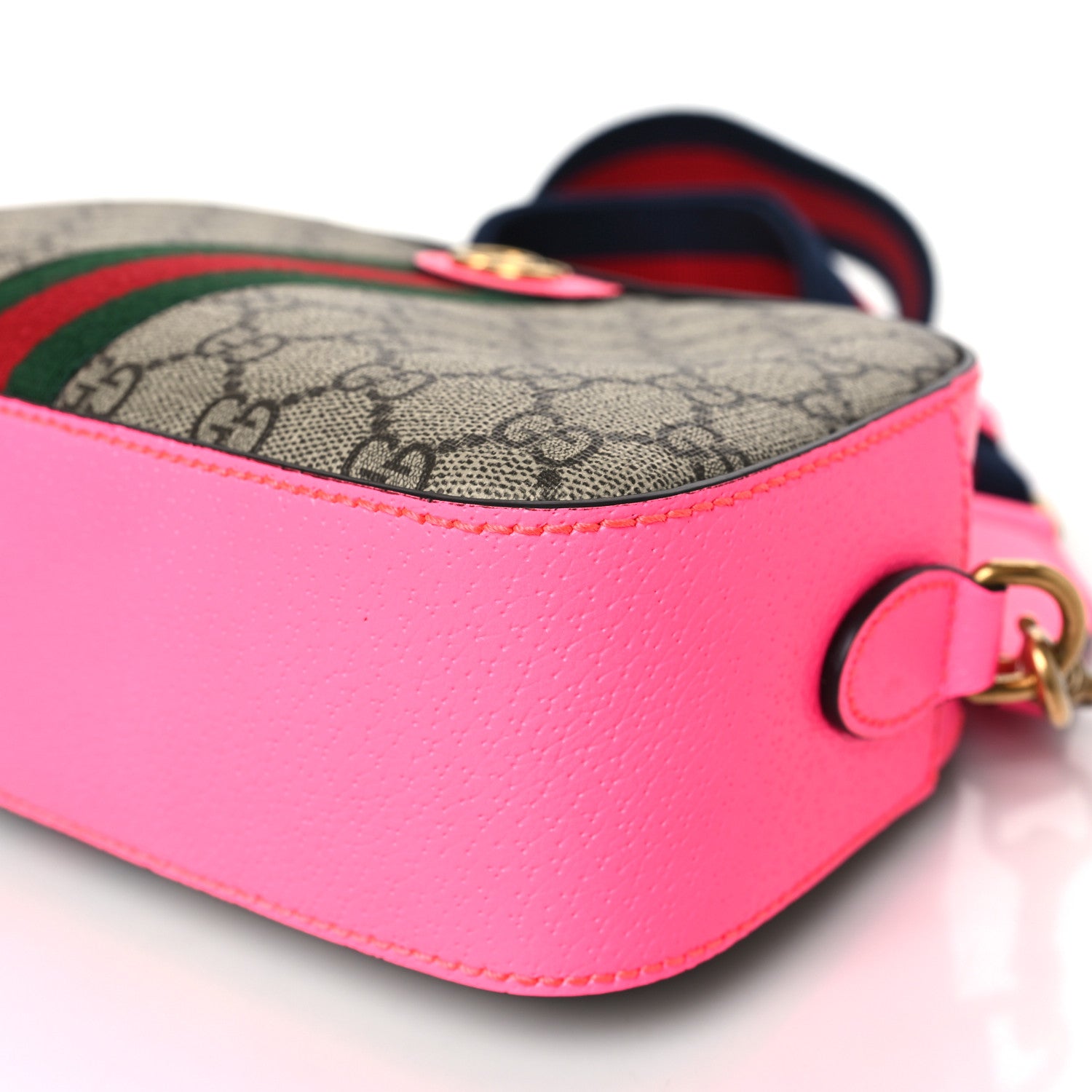 Gucci GG Supreme Monogram Textured Dollar Calfskin Web Ophidia Small Crossbody Bag Beige Ebony Fuchsia 10 of 10