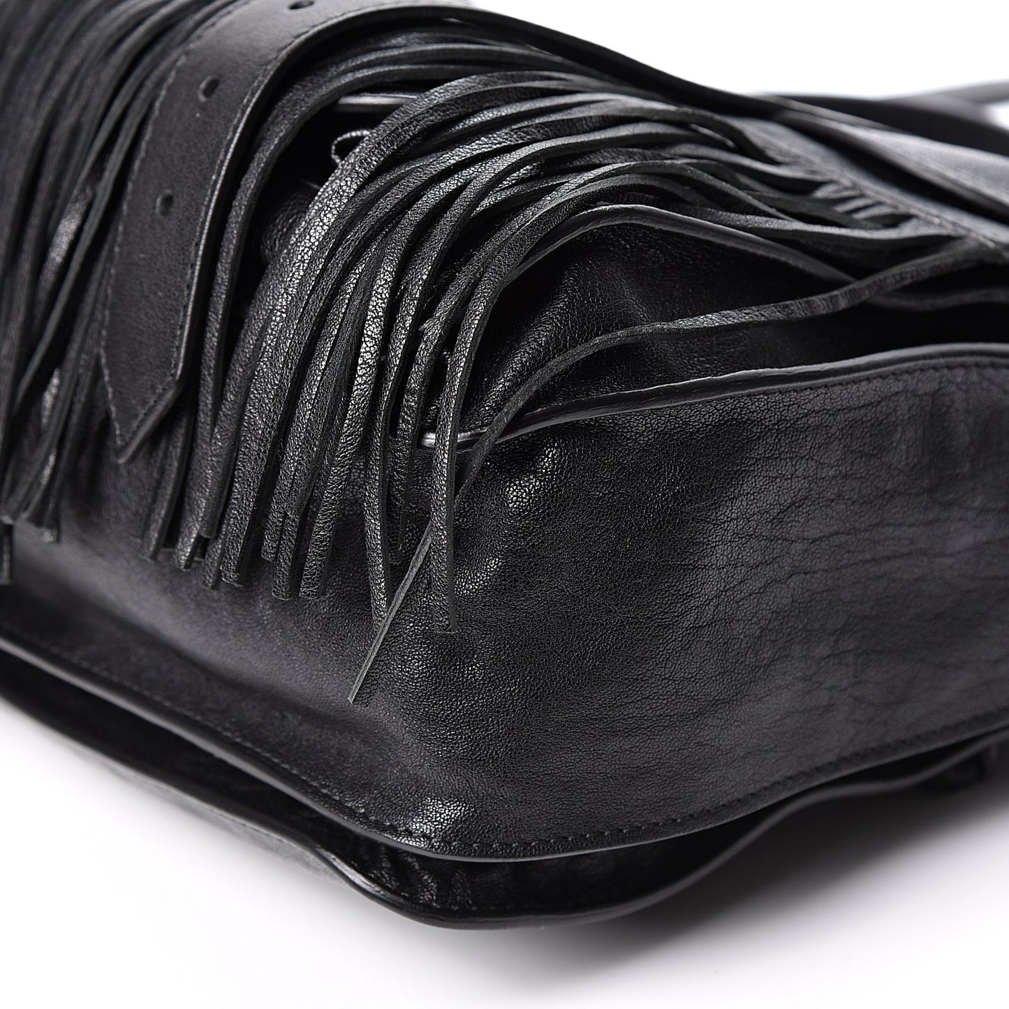 Lambskin Fringe Medium PS1 Satchel Black