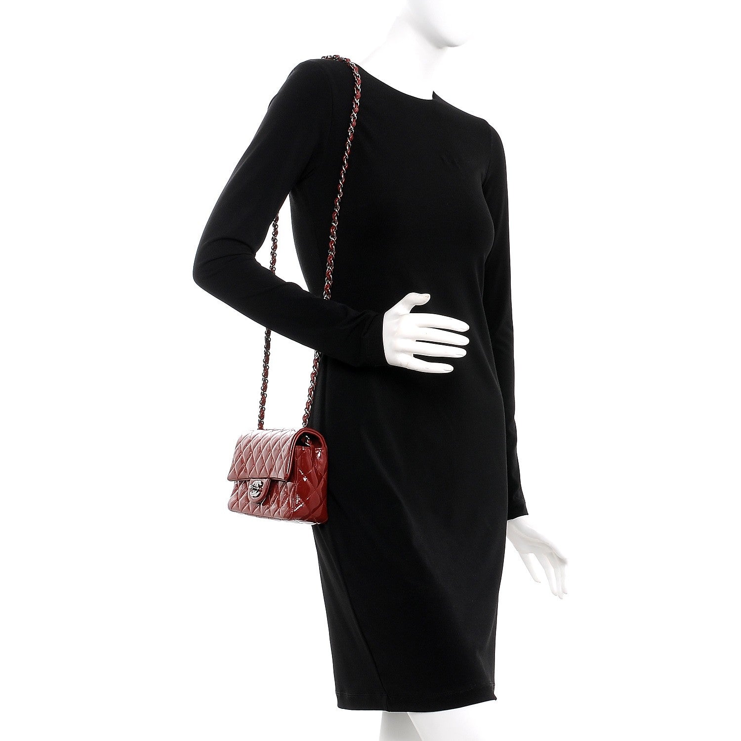 Chanel Patent Calfskin Quilted Mini Rectangular Flap Dark Red 2 of 7